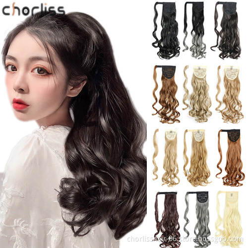Wholesale Natural Color 20 Inch Chorliss Messy Curly Wrap Around Blonde Ponytails Afro Kinky Synthetic Ponytail Hair Extensions